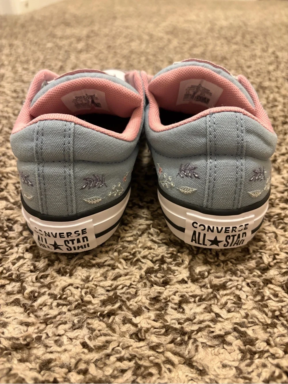 Converse Kids Slip-On Sneakers in Light Blue with Pink Trim
